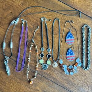 Elegant Fun Glam Bargain Necklace Set Lot Bundle Silver Black Bead Wire A